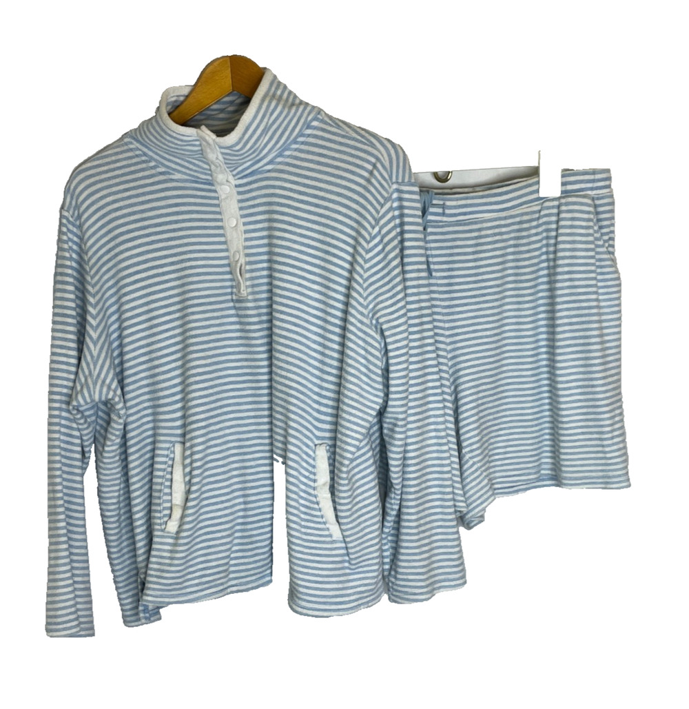 Women's 1X Hanes Blue Stripe Cotton Lounge Shorts Set